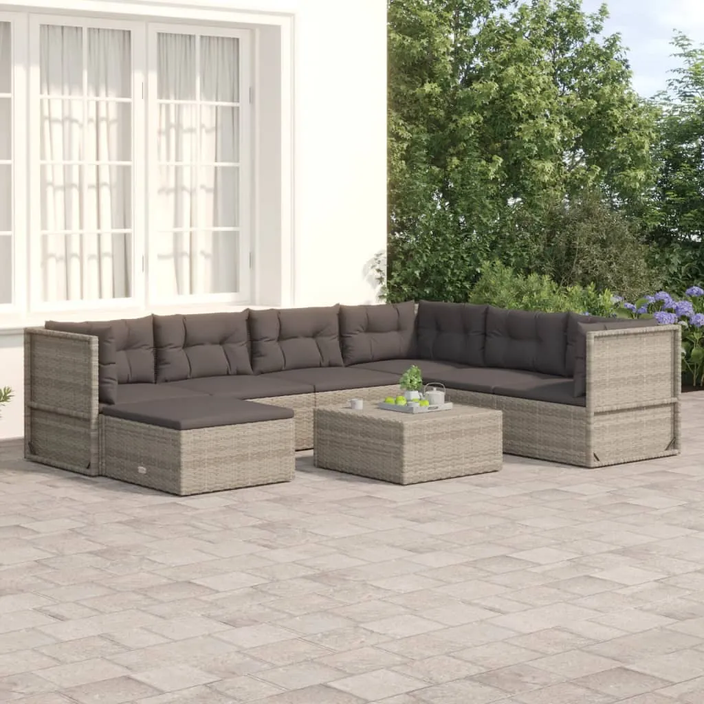 vidaXL Set Divani da Giardino 7 pz con Cuscini in Polyrattan Grigio