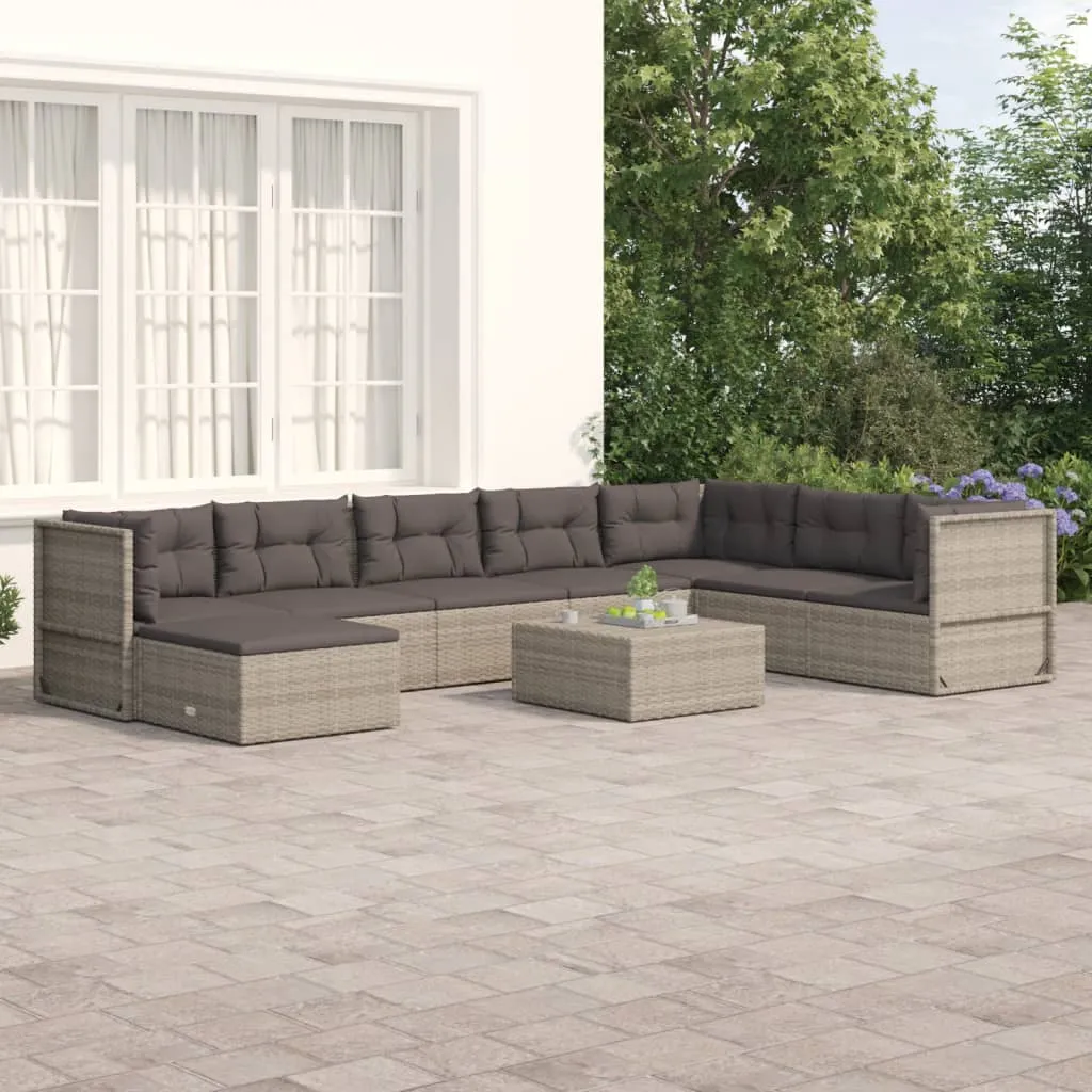 vidaXL Set Divani da Giardino 8 pz con Cuscini in Polyrattan Grigio