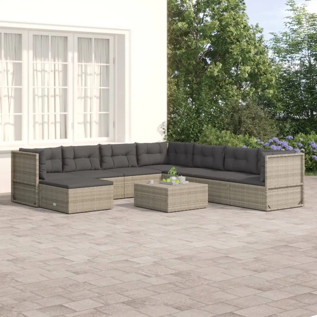 vidaXL Set Divani da Giardino 8 pz con Cuscini in Polyrattan Grigio