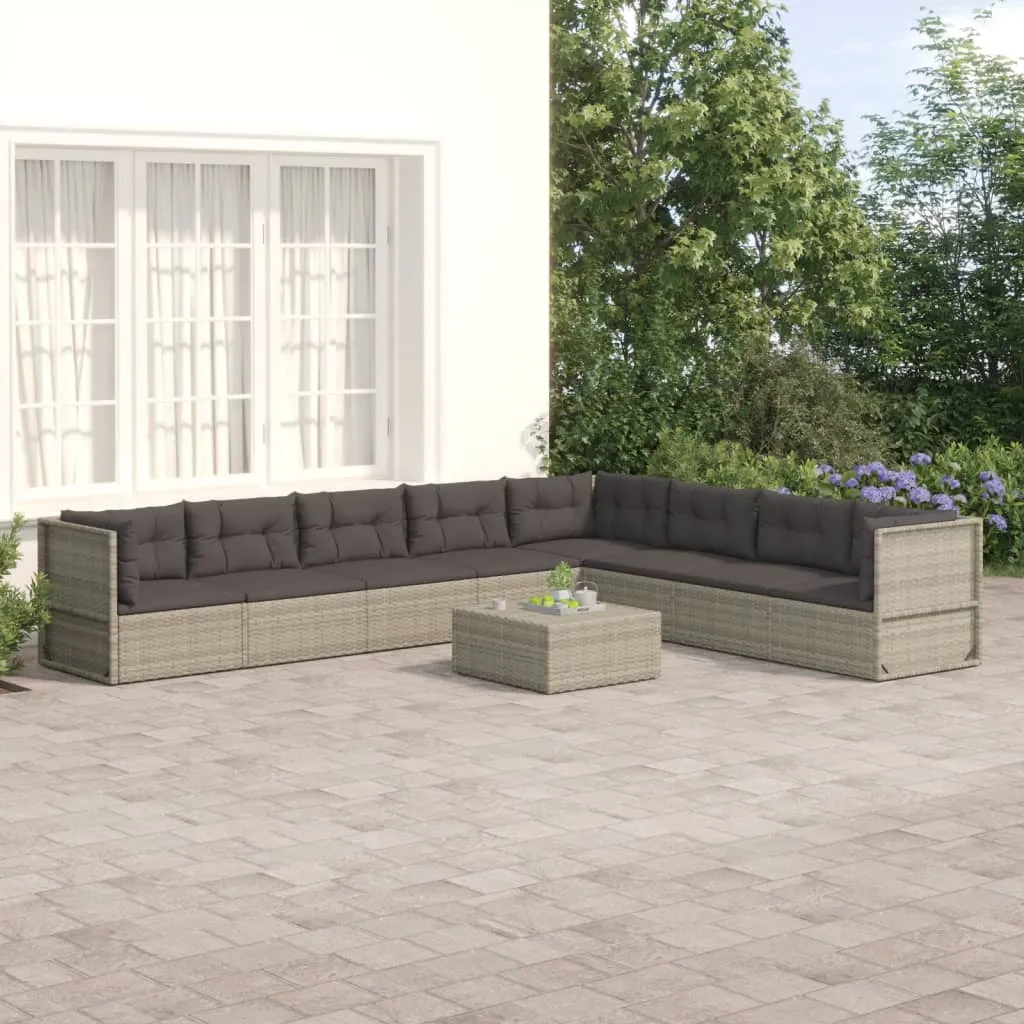 vidaXL Set Divani da Giardino 8 pz con Cuscini in Polyrattan Grigio