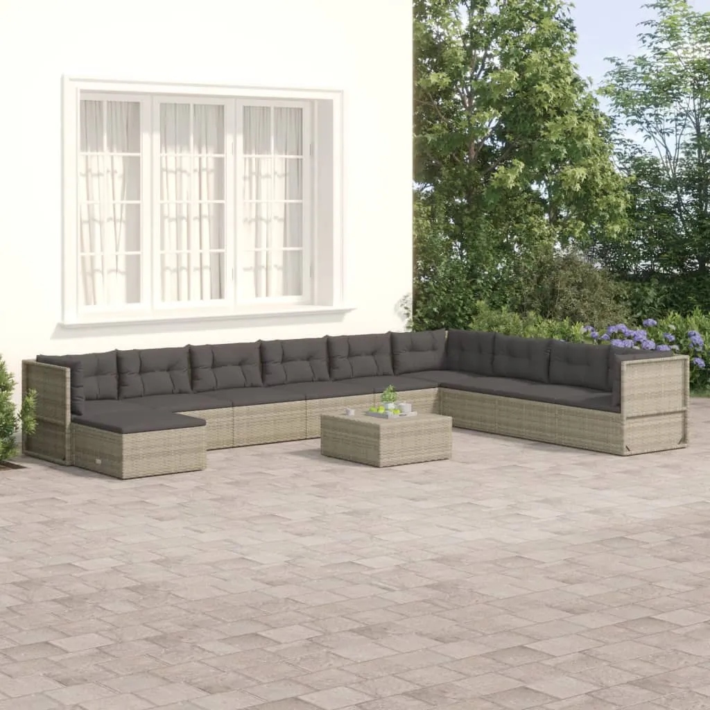 vidaXL Set Divani da Giardino 10 pz con Cuscini in Polyrattan Grigio