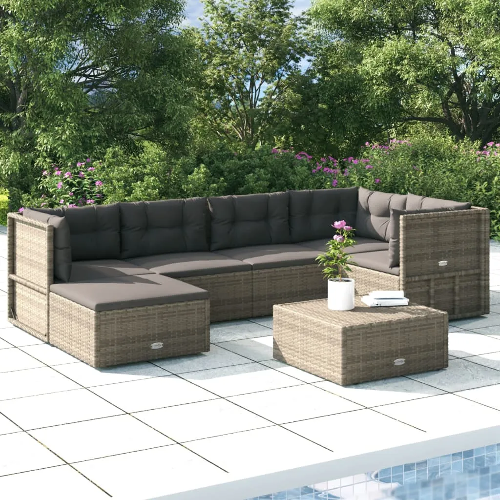 vidaXL Set Divani da Giardino 6 pz con Cuscini in Polyrattan Grigio