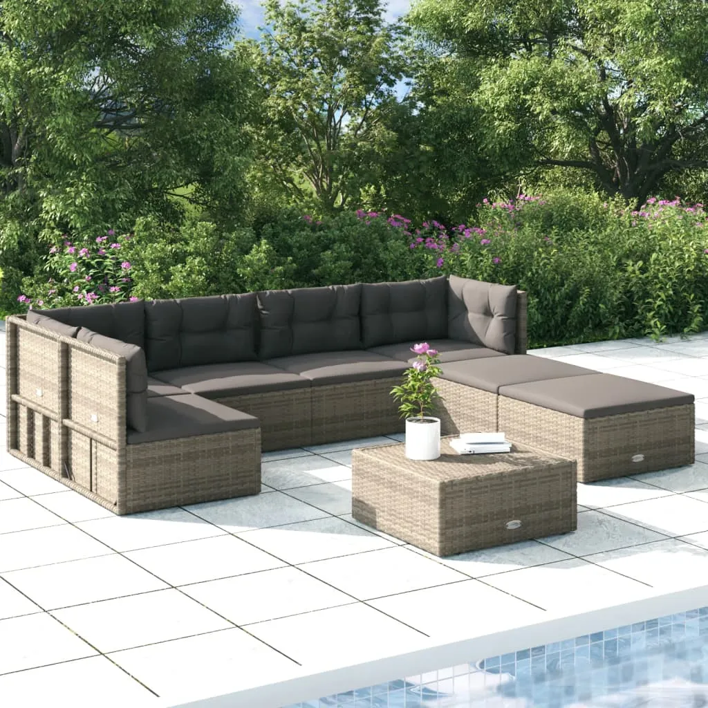 vidaXL Set Divani da Giardino 7 pz con Cuscini in Polyrattan Grigio