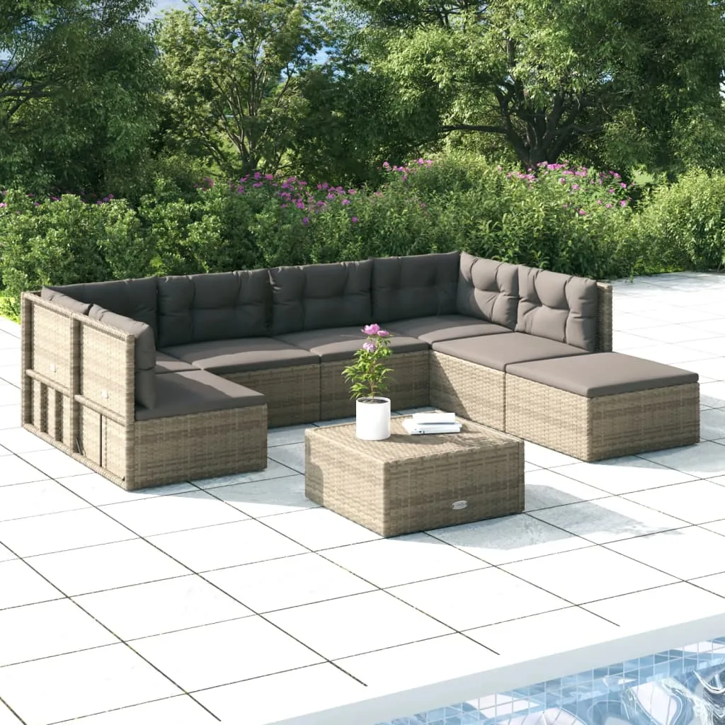 vidaXL Set Divani da Giardino 7 pz con Cuscini in Polyrattan Grigio