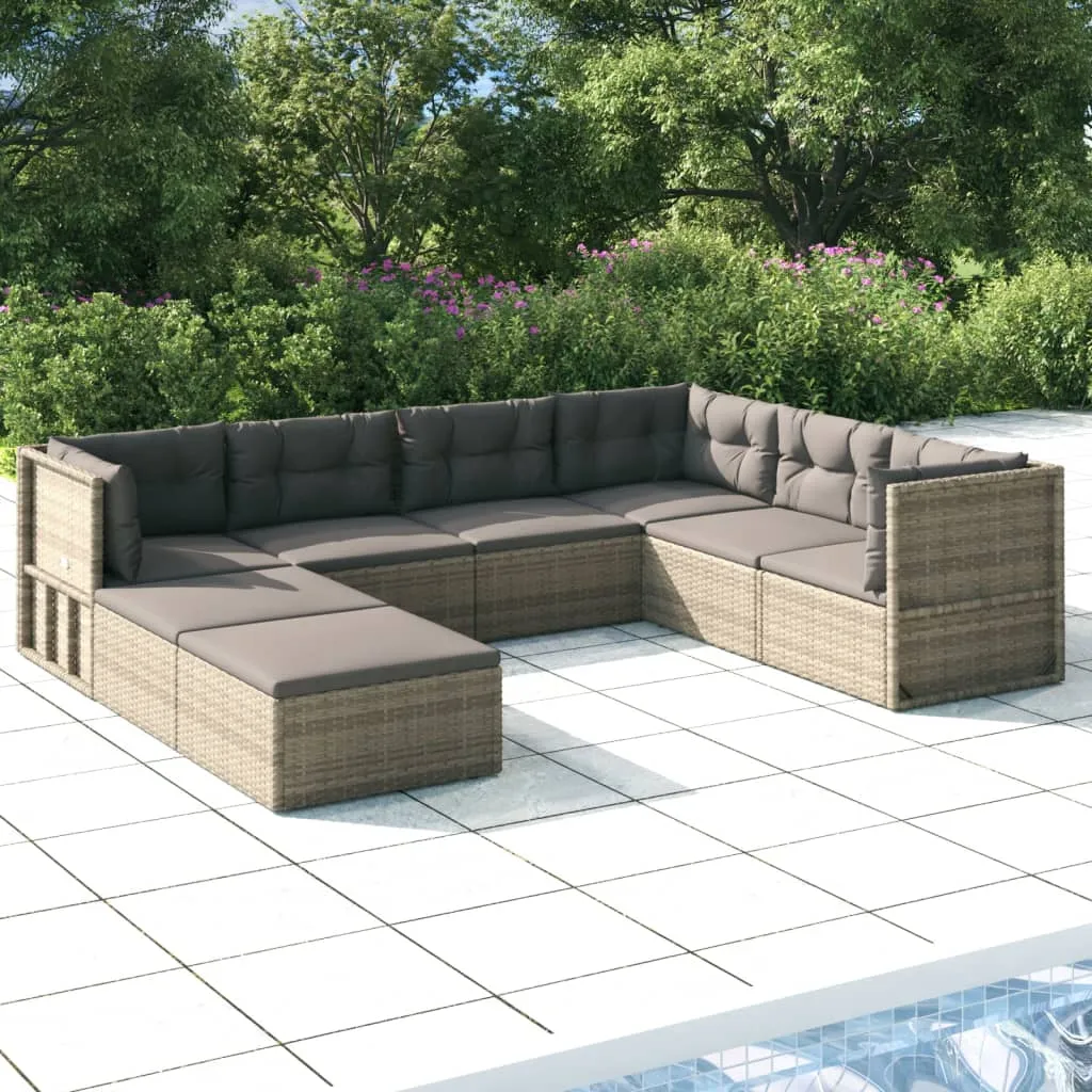 vidaXL Set Divani da Giardino 8 pz con Cuscini in Polyrattan Grigio