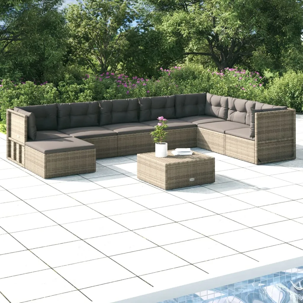 vidaXL Set Divani da Giardino 9 pz con Cuscini in Polyrattan Grigio