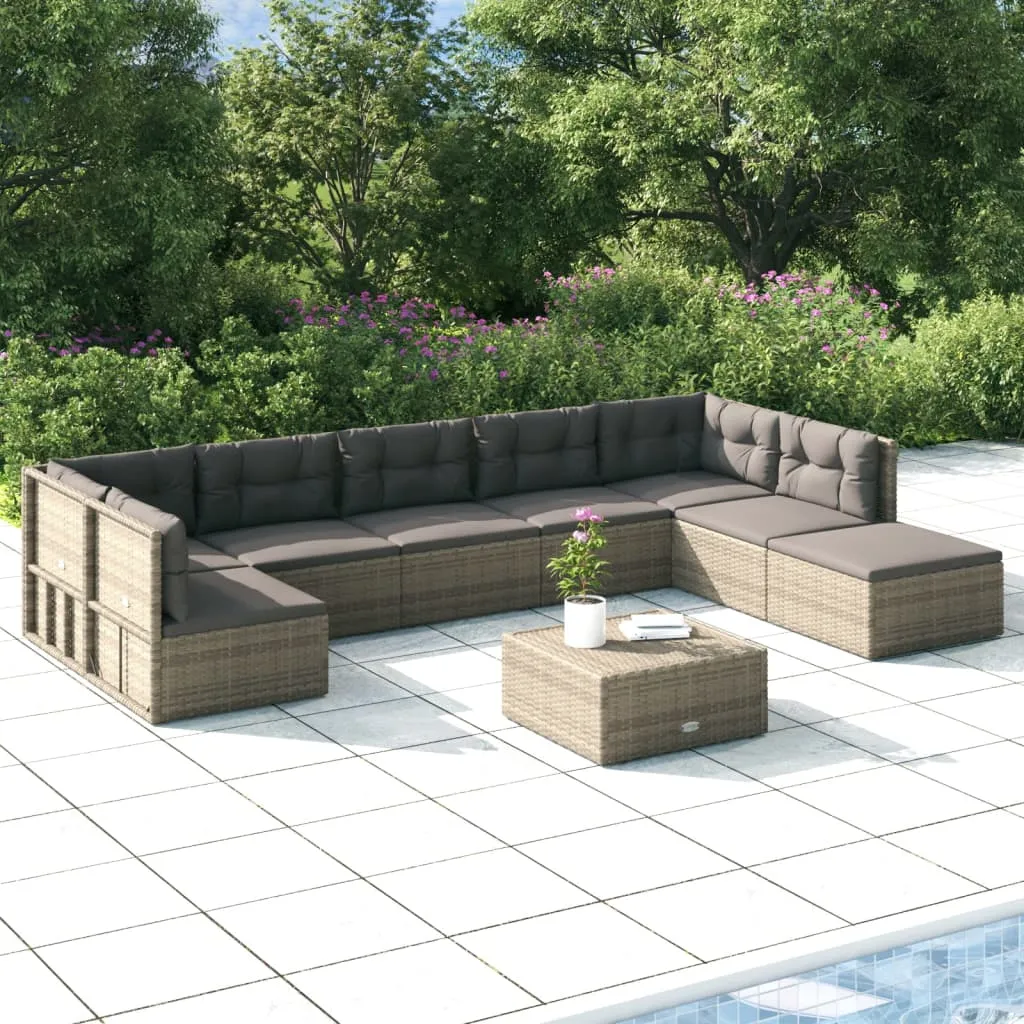 vidaXL Set Divani da Giardino 8 pz con Cuscini in Polyrattan Grigio