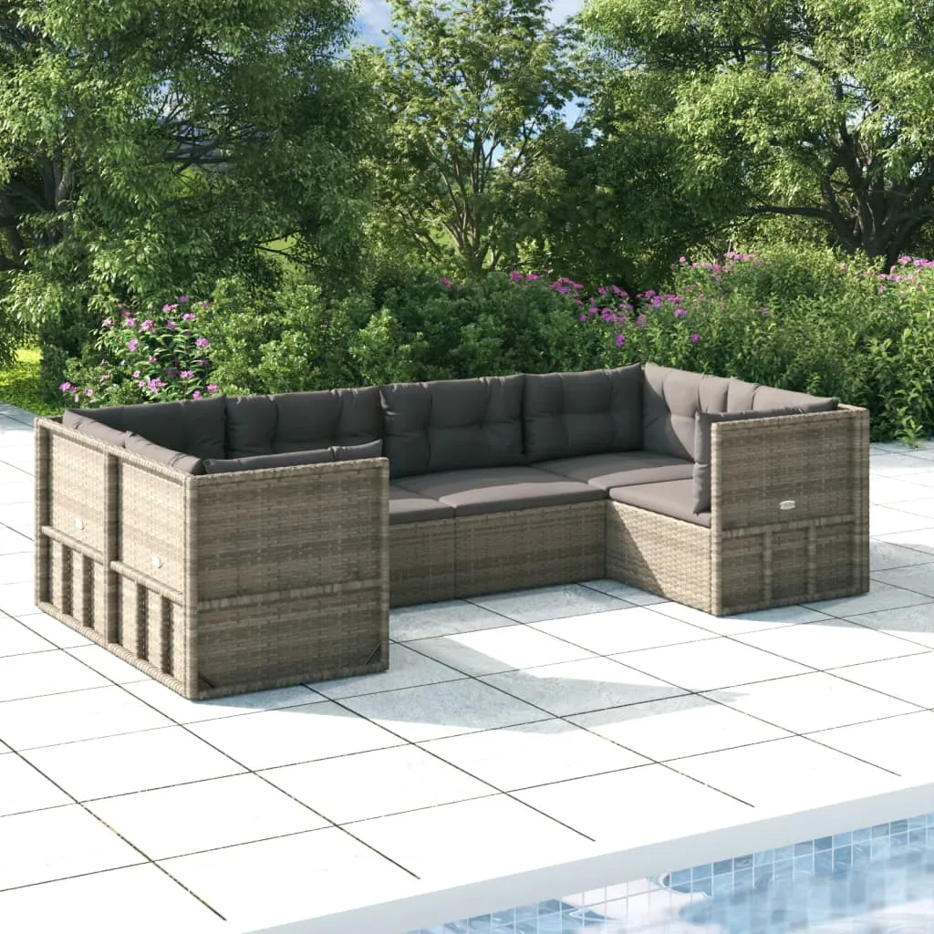 vidaXL Set Divani da Giardino 6 pz con Cuscini in Polyrattan Grigio