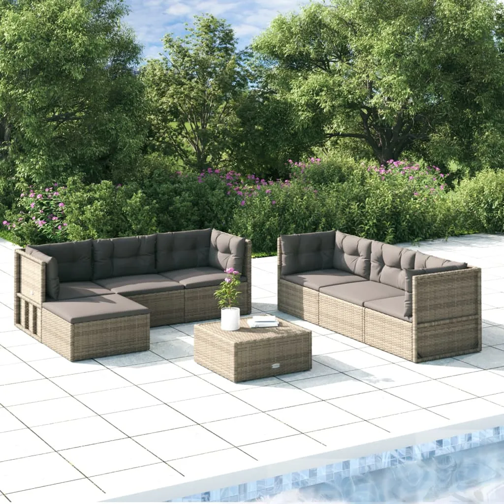 vidaXL Set Divani da Giardino 7 pz con Cuscini in Polyrattan Grigio