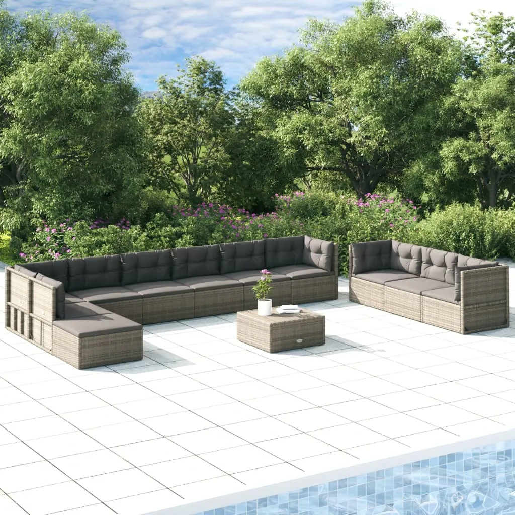 vidaXL Set Divani da Giardino 11 pz con Cuscini in Polyrattan Grigio