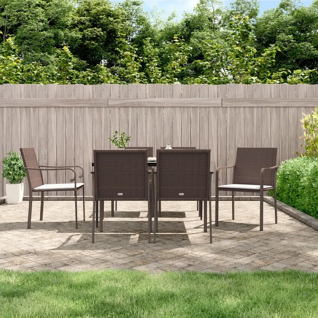 vidaXL Set Pranzo da Giardino 7 pz con Cuscini in Polyrattan e Acciaio