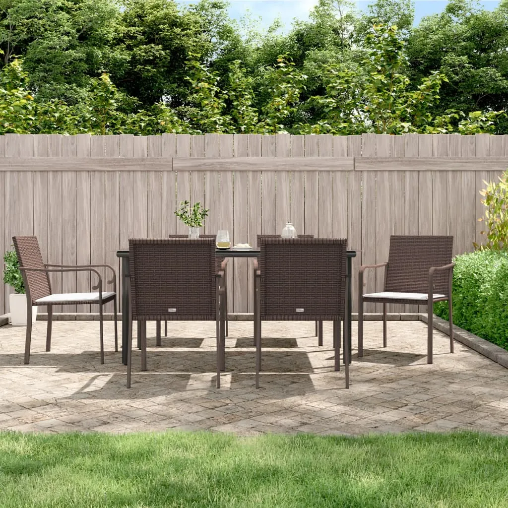 vidaXL Set Pranzo da Giardino 7 pz con Cuscini in Polyrattan e Acciaio