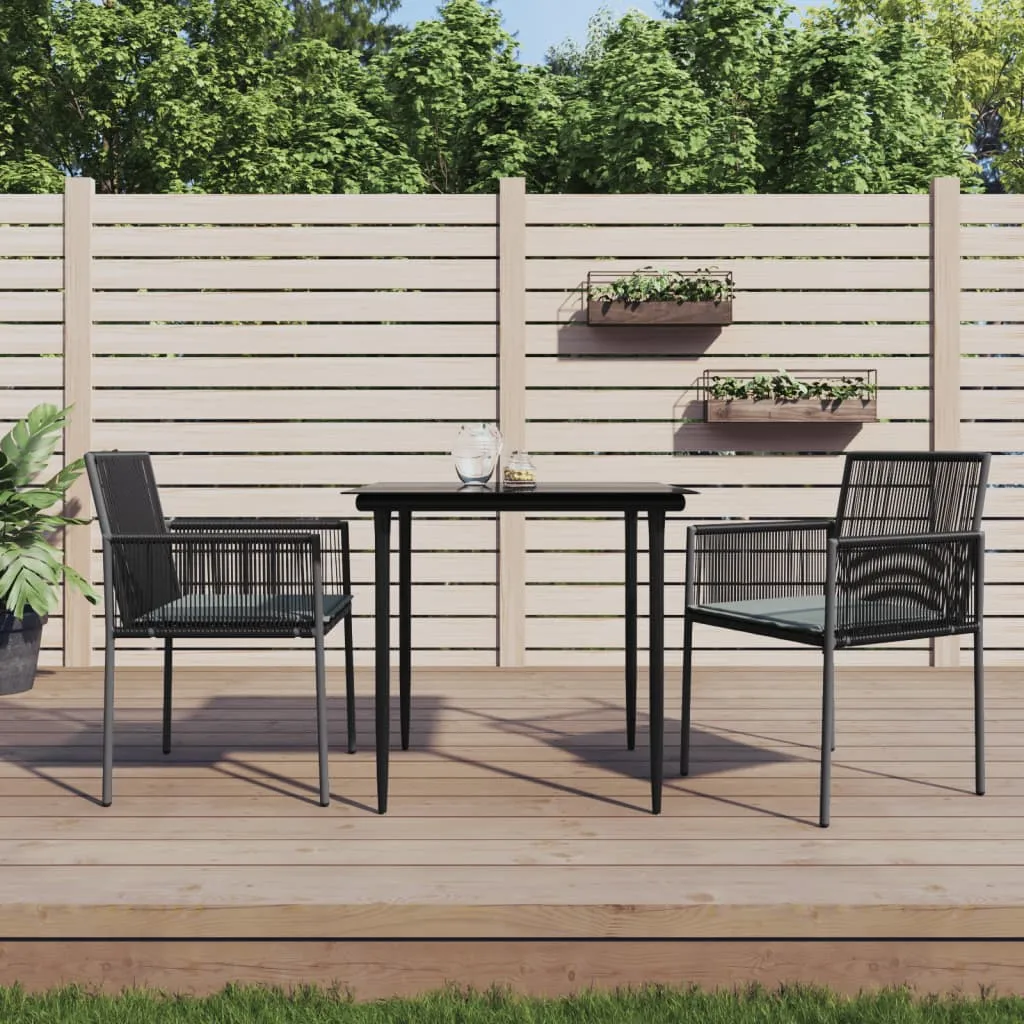 vidaXL Set Pranzo Giardino 3 pz con Cuscini Polyrattan e Acciaio Nero