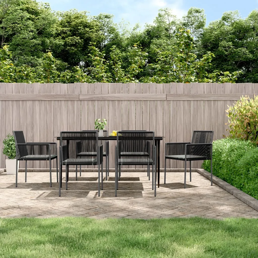 vidaXL Set Pranzo Giardino 7 pz con Cuscini Polyrattan e Acciaio Nero