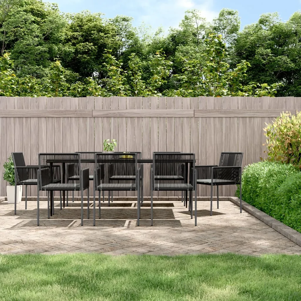 vidaXL Set Pranzo Giardino 9 pz con Cuscini Polyrattan e Acciaio Nero