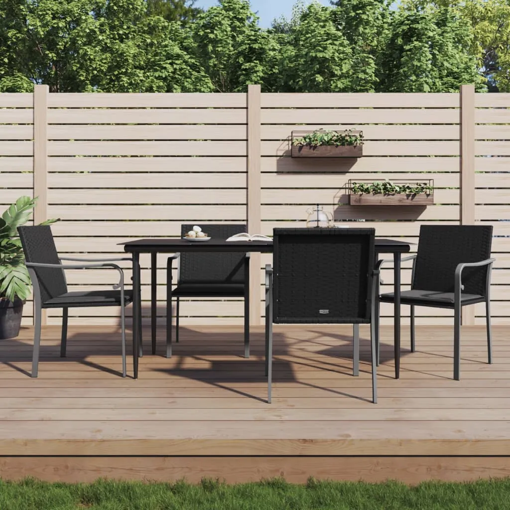 vidaXL Sedie da Giardino con Cuscini 4pz Neri 56x59x84cm in Polyrattan