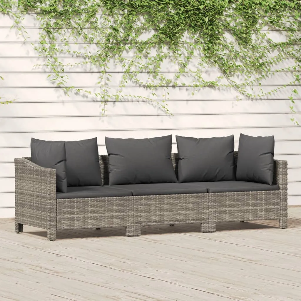 vidaXL Set Divani da Giardino 3 pz con Cuscini in Polyrattan Grigio