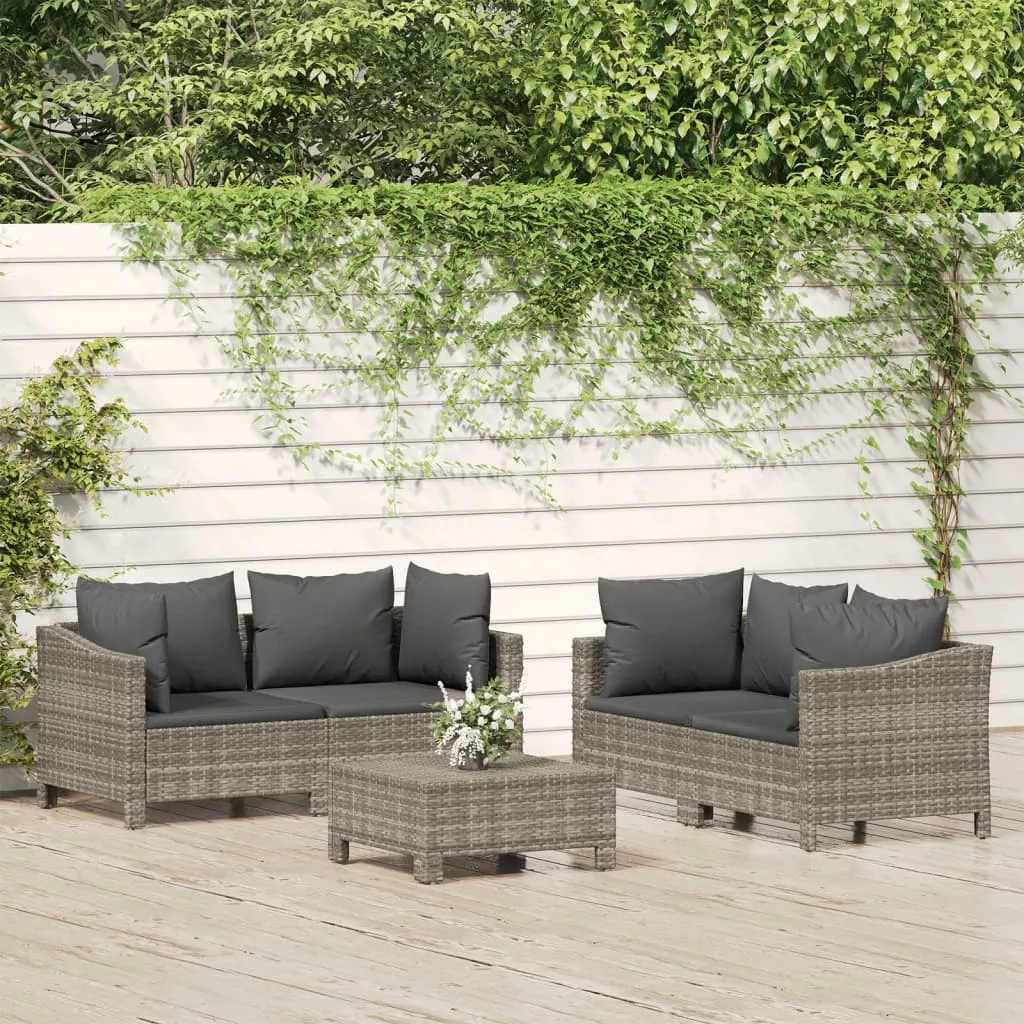 vidaXL Set Divani da Giardino 5 pz con Cuscini in Polyrattan Grigio