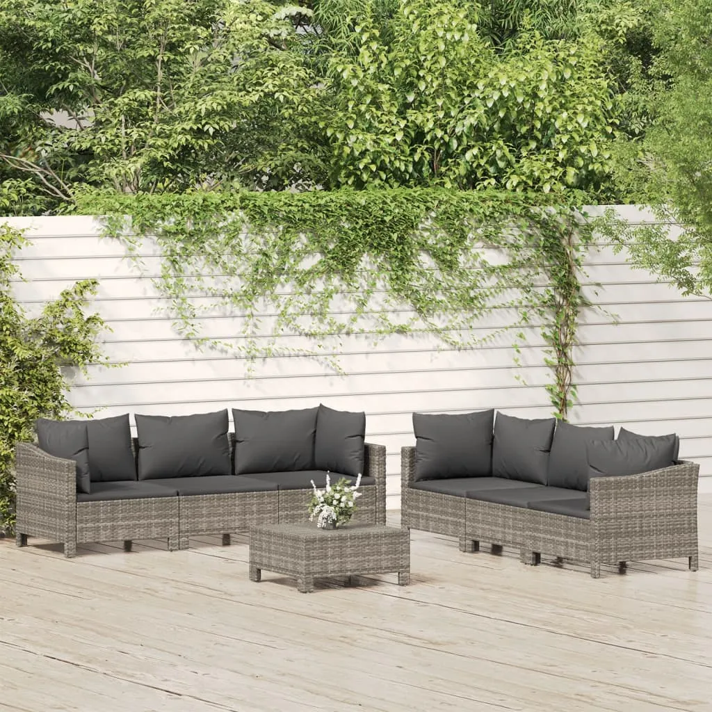 vidaXL Set Divani da Giardino 7 pz con Cuscini in Polyrattan Grigio