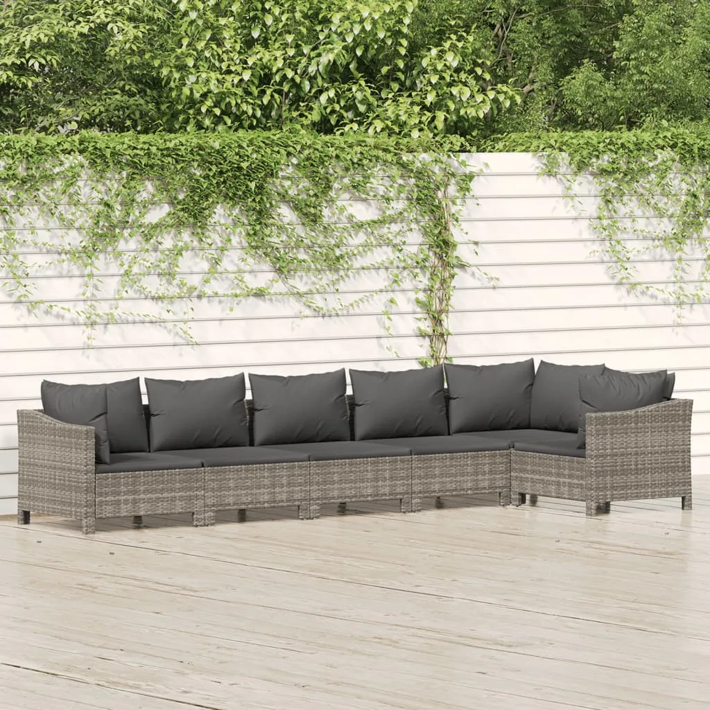 vidaXL Set Divani da Giardino 6 pz con Cuscini in Polyrattan Grigio