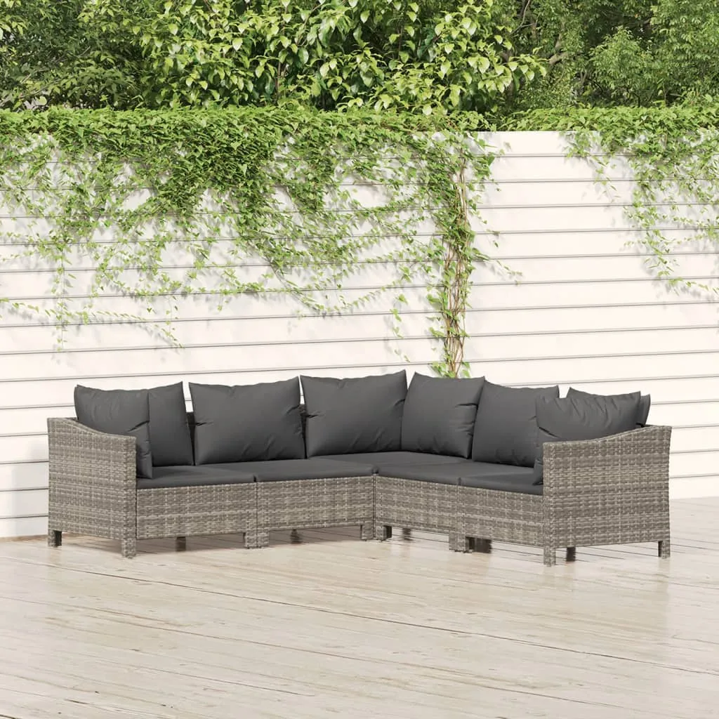 vidaXL Set Divani da Giardino 5 pz con Cuscini in Polyrattan Grigio