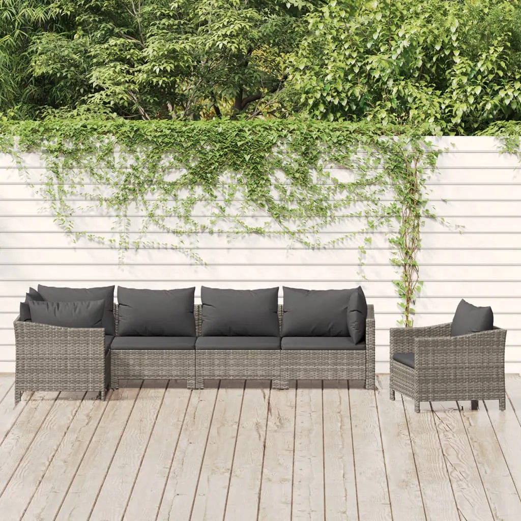 vidaXL Set Divani da Giardino 6 pz con Cuscini in Polyrattan Grigio