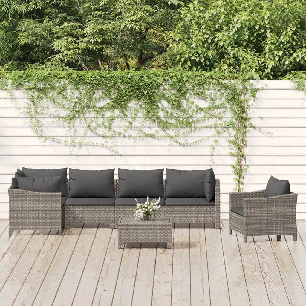 vidaXL Set Divani da Giardino 7 pz con Cuscini in Polyrattan Grigio