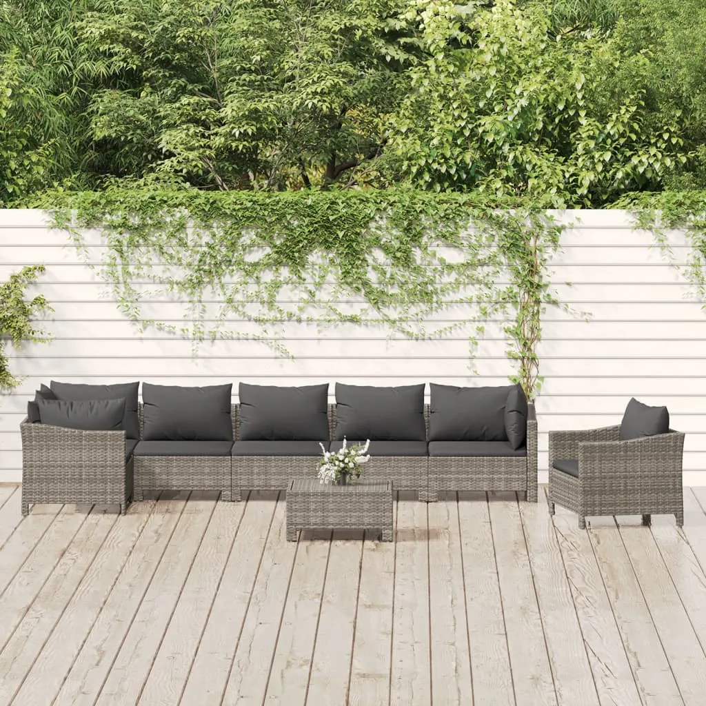 vidaXL Set Divani da Giardino 8 pz con Cuscini in Polyrattan Grigio