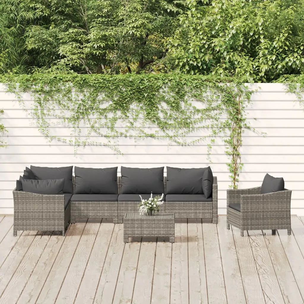 vidaXL Set Divani da Giardino 8 pz con Cuscini in Polyrattan Grigio