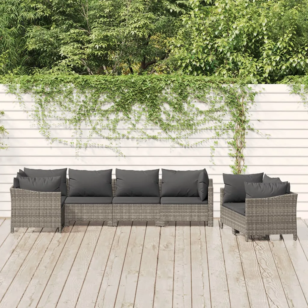 vidaXL Set Divani da Giardino 7 pz con Cuscini in Polyrattan Grigio