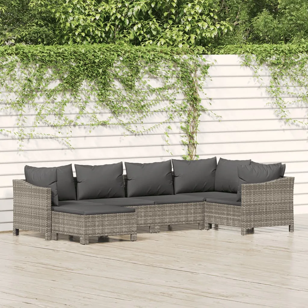 vidaXL Set Divani da Giardino 6 pz con Cuscini in Polyrattan Grigio