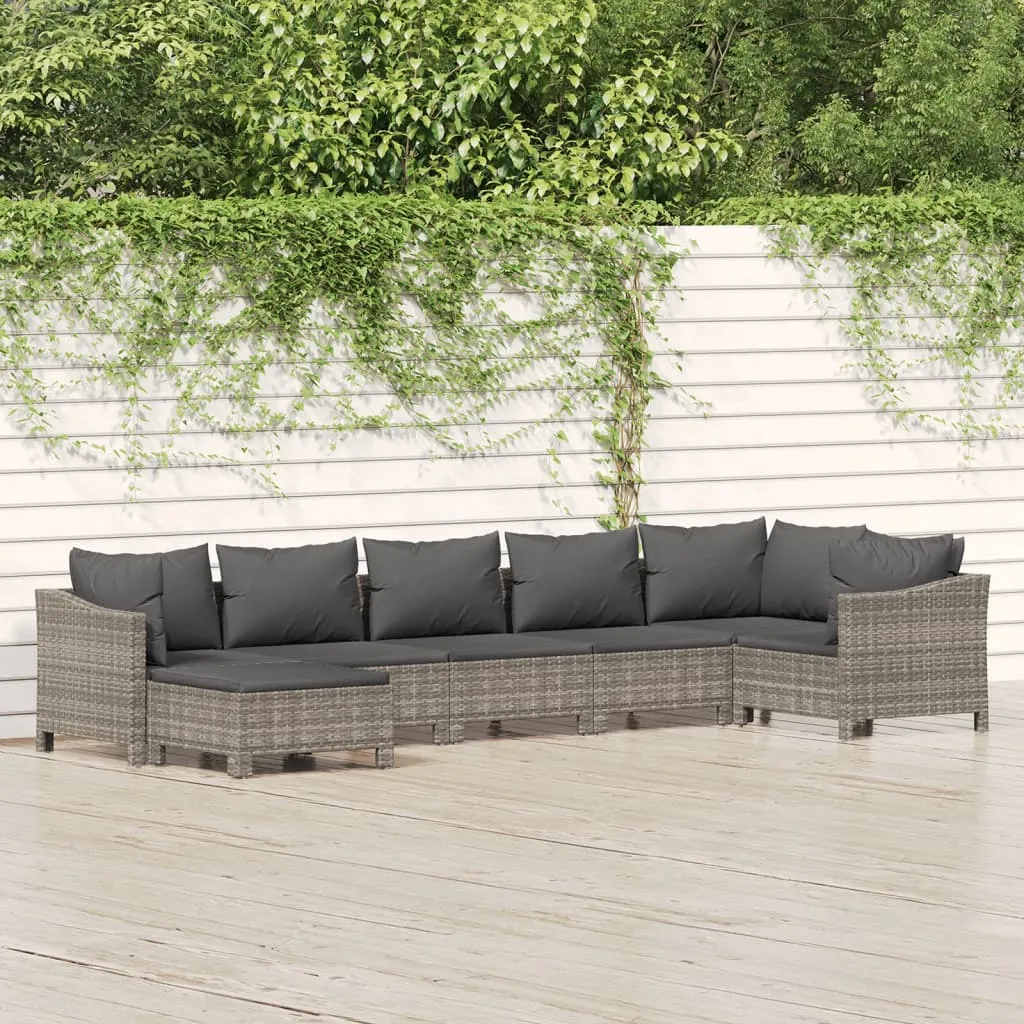 vidaXL Set Divani da Giardino 7 pz con Cuscini in Polyrattan Grigio