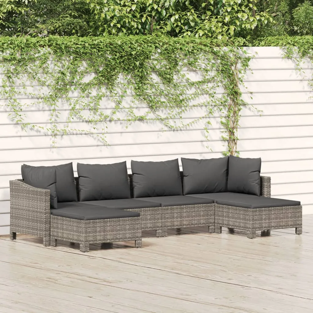 vidaXL Set Divani da Giardino 6 pz con Cuscini in Polyrattan Grigio