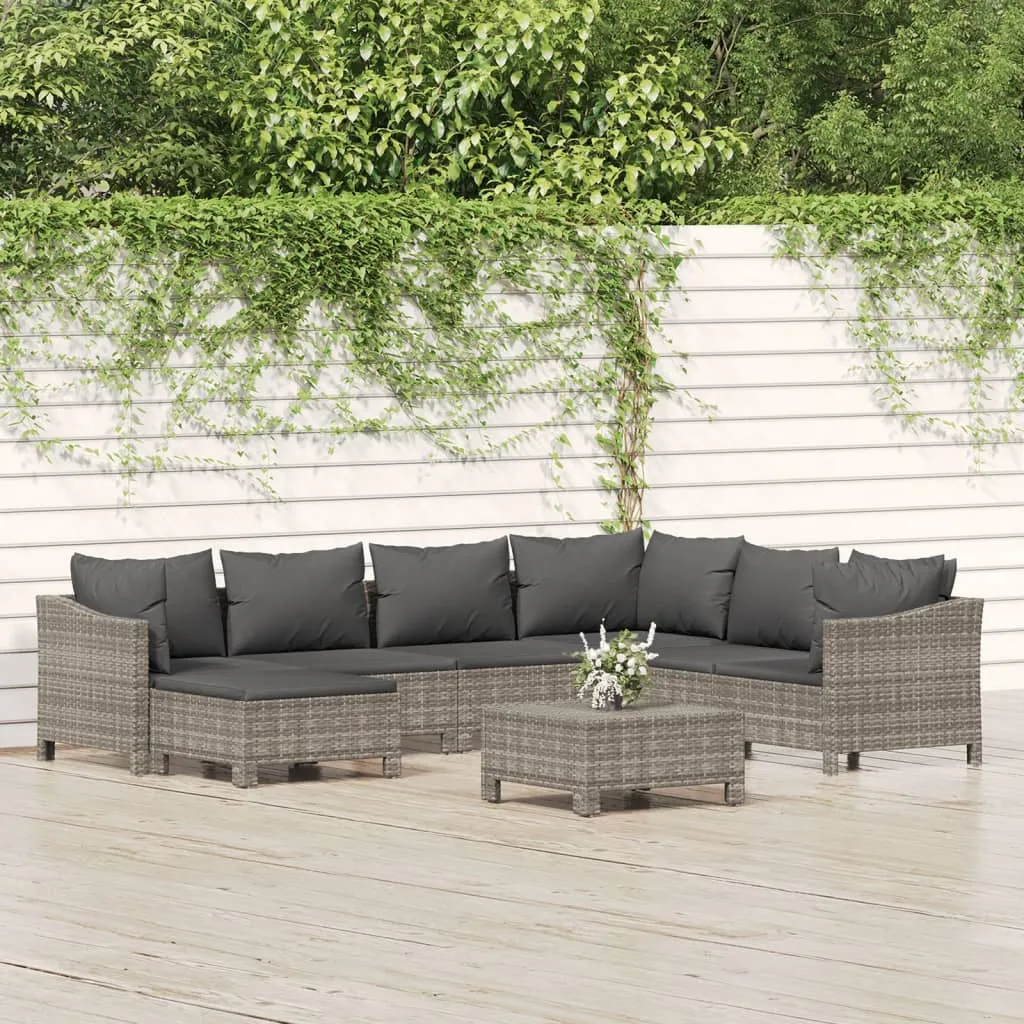 vidaXL Set Divani da Giardino 8 pz con Cuscini in Polyrattan Grigio