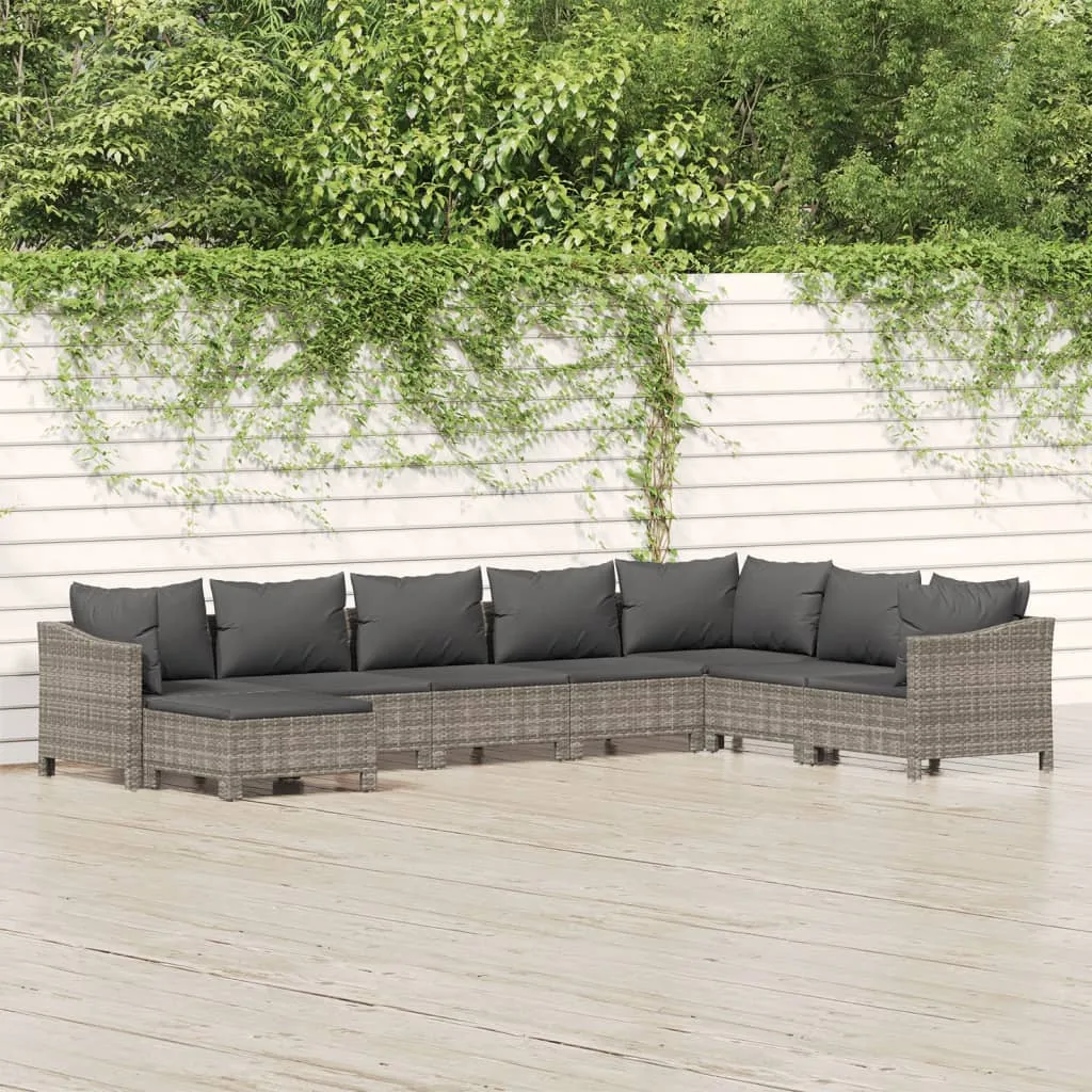 vidaXL Set Divani da Giardino 8 pz con Cuscini in Polyrattan Grigio