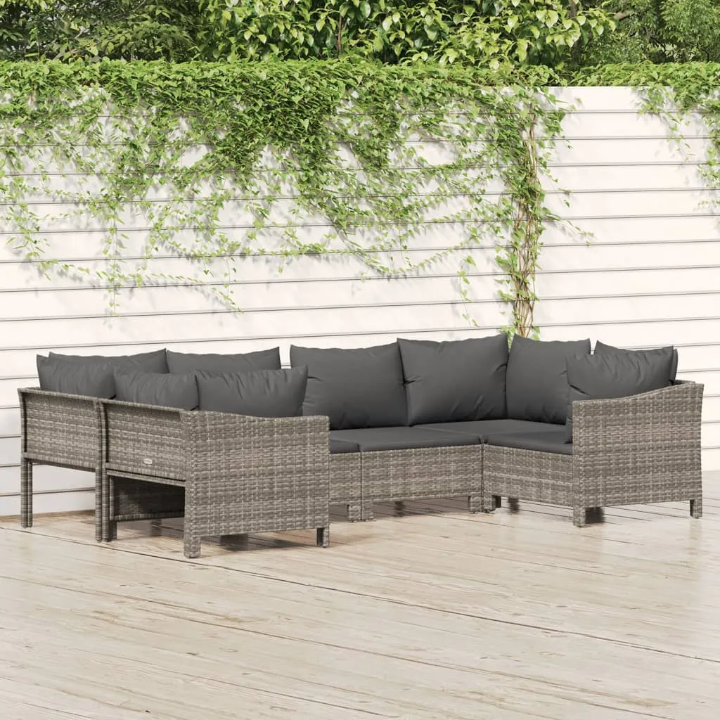 vidaXL Set Divani da Giardino 6 pz con Cuscini in Polyrattan Grigio