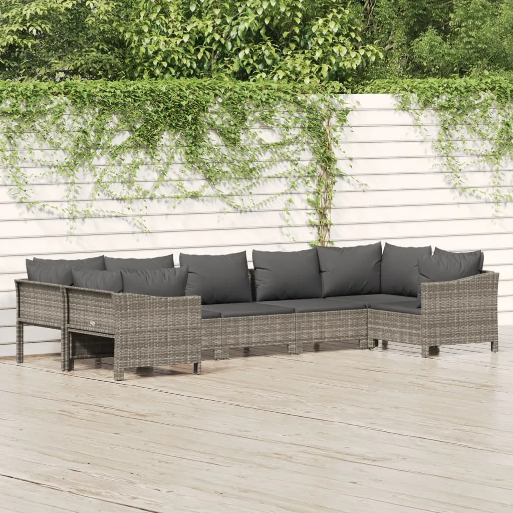 vidaXL Set Divani da Giardino 7 pz con Cuscini in Polyrattan Grigio