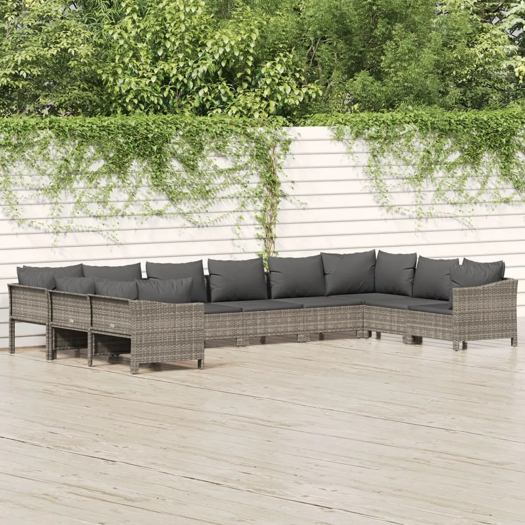 vidaXL Set Divani da Giardino 10 pz con Cuscini in Polyrattan Grigio