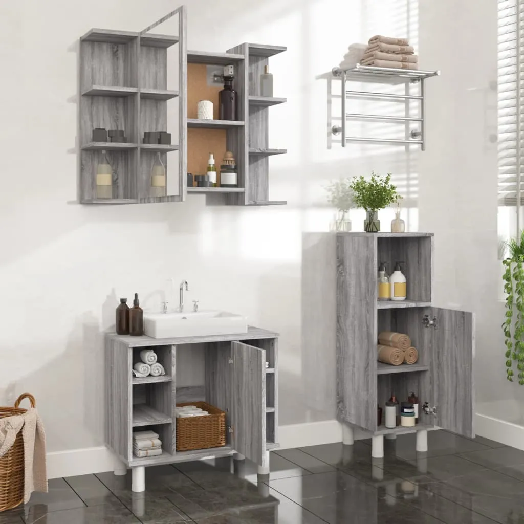 vidaXL Set Mobili da Bagno 3 pz Grigio Sonoma in Legno Multistrato