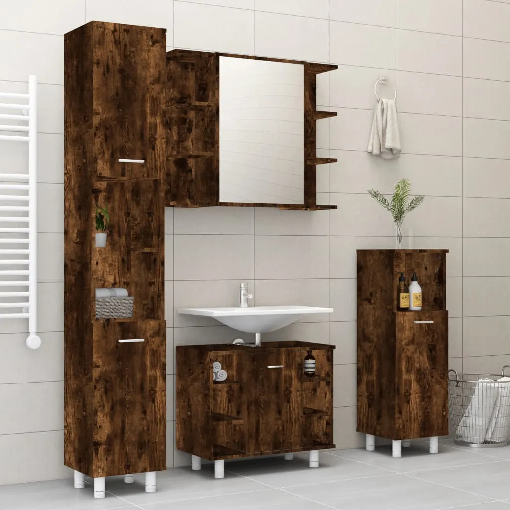 vidaXL Set Mobili da Bagno 4 pz Rovere Fumo in Legno Multistrato