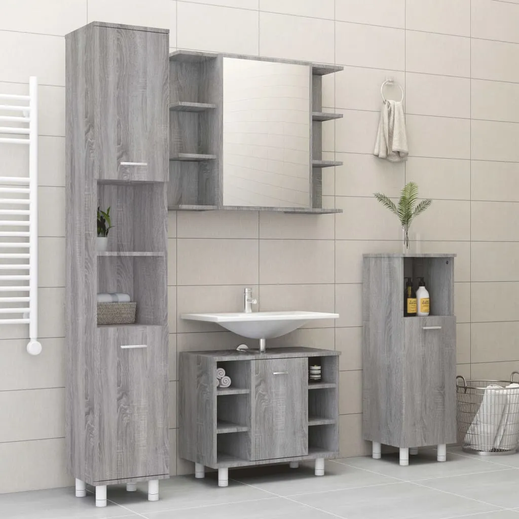 vidaXL Set Mobili da Bagno 4 pz Grigio Sonoma in Legno Multistrato