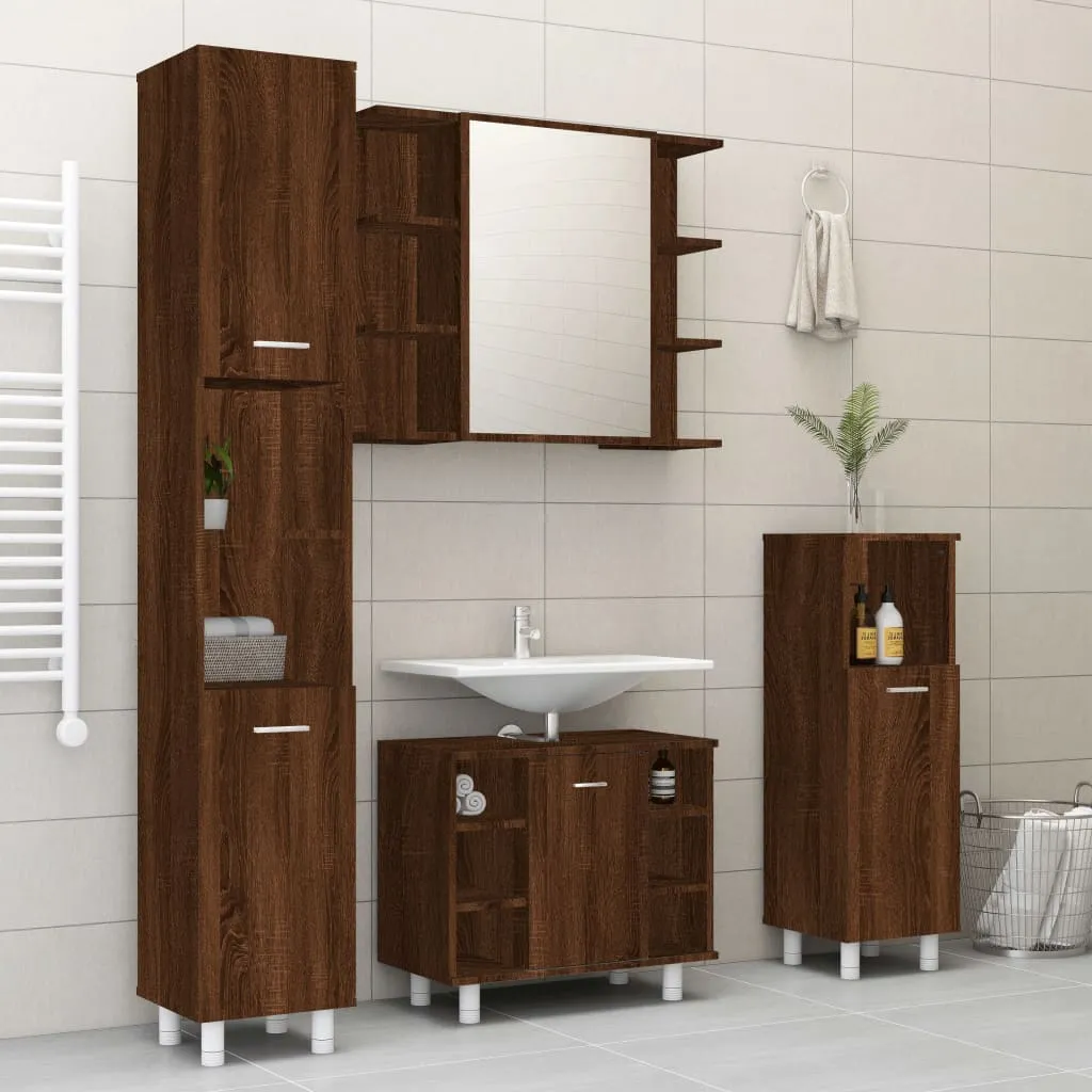 vidaXL Set Mobili da Bagno 4 pz Rovere Marrone in Legno Multistrato