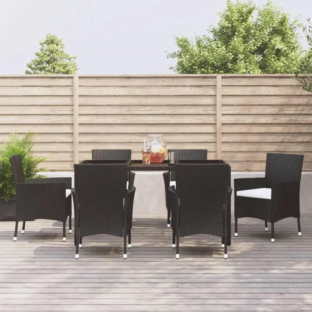 vidaXL Set da Pranzo da Giardino 7 pz Nero con Cuscini in Polyrattan