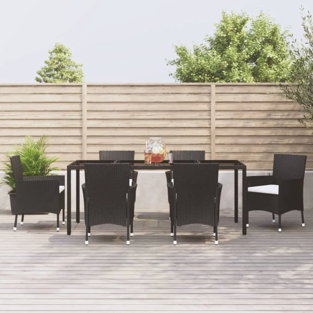 vidaXL Set da Pranzo da Giardino 7 pz Nero con Cuscini in Polyrattan