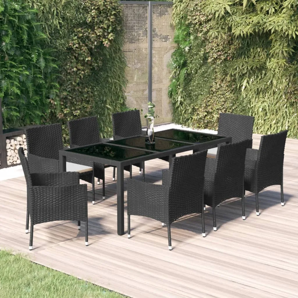 vidaXL Set da Pranzo da Giardino 9 pz con Cuscini Nero in Polyrattan