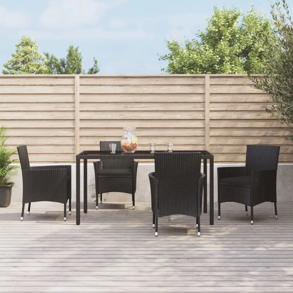 vidaXL Set da Pranzo da Giardino 5 pz Nero con Cuscini in Polyrattan