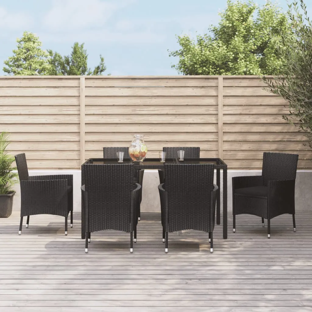 vidaXL Set da Pranzo da Giardino 7 pz Nero con Cuscini in Polyrattan