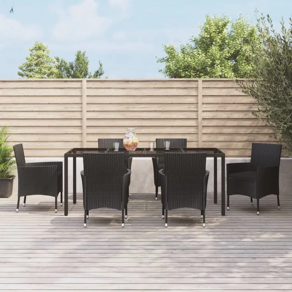 vidaXL Set da Pranzo da Giardino 7 pz Nero con Cuscini in Polyrattan