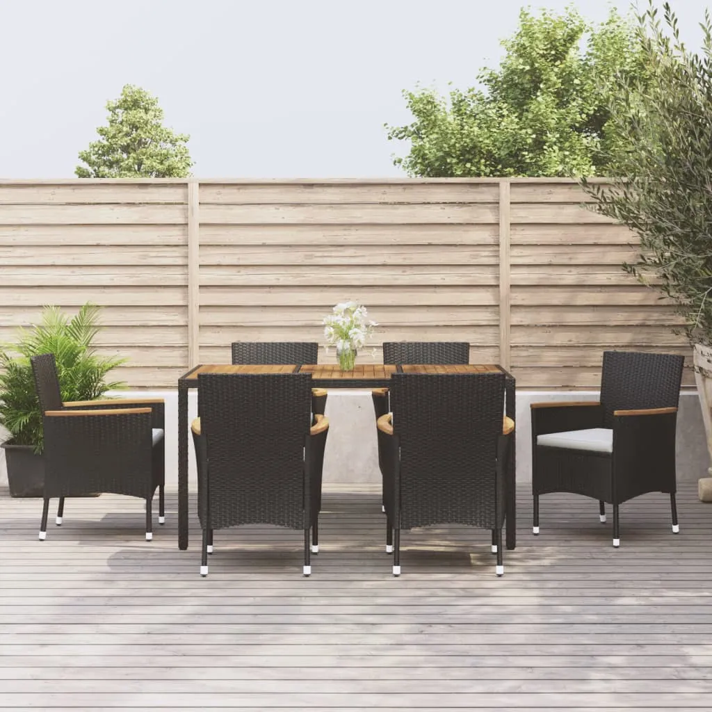 vidaXL Set da Pranzo da Giardino 7 pz Nero con Cuscini in Polyrattan