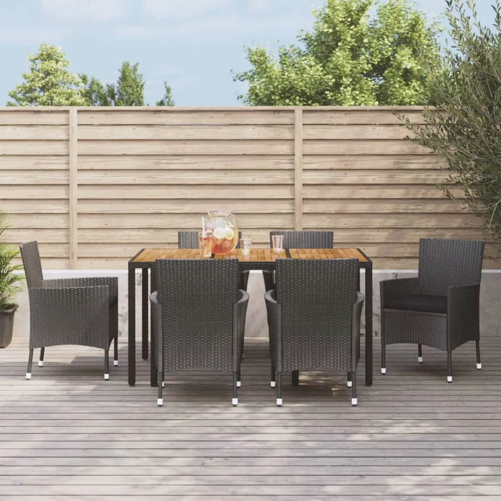 vidaXL Set da Pranzo da Giardino 7 pz Nero con Cuscini in Polyrattan